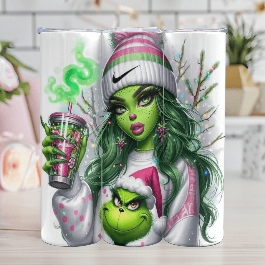 Grinch Girl 20 oz Skinny Tumbler Transfer