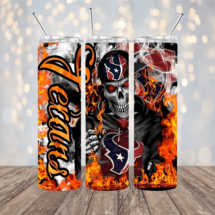 Texans Flames 20 oz Skinny Tumbler Transfer